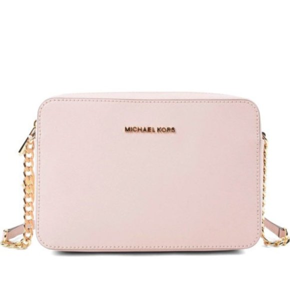 SALE! NWT Michael Kors Leather E/W Jet Set Crossbody Shoulder Bag Pink Blush - Picture 1 of 14